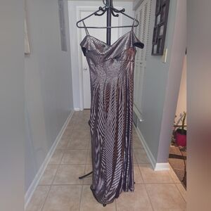 R&M Richards Off Shoulder Silver Formal Gown Size 8.
